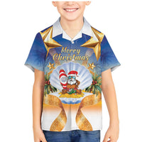 Marshall Islands Christmas Family Matching Mermaid Dress and Hawaiian Shirt Seashell Santa Beach Vibes LT05 Son's Shirt Navy - Polynesian Pride