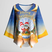Marshall Islands Christmas Kimono Sleeve Blouse Seashell Santa Beach Vibes LT05 Female Navy - Polynesian Pride