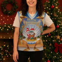 Marshall Islands Christmas Knitted V-Neck Vest Seashell Santa Beach Vibes - Polynesian Pride