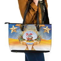 Marshall Islands Christmas Leather Tote Bag Seashell Santa Beach Vibes - Polynesian Pride