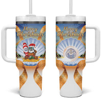 Marshall Islands Christmas Tumbler With Handle Seashell Santa Beach Vibes LT05 One Size: 40 oz Navy - Polynesian Pride