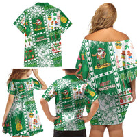 Norfolk Island Christmas Family Matching Off Shoulder Short Dress and Hawaiian Shirt Festive Beach Vibes LT05 - Polynesian Pride