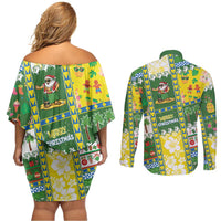Pitcairn Islands Christmas Couples Matching Off Shoulder Short Dress and Long Sleeve Button Shirt Festive Beach Vibes LT05 - Polynesian Pride