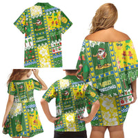 Pitcairn Islands Christmas Family Matching Off Shoulder Short Dress and Hawaiian Shirt Festive Beach Vibes - Polynesian Pride