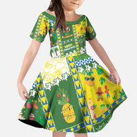 Pitcairn Islands Christmas Family Matching Short Sleeve Bodycon Dress and Hawaiian Shirt Festive Beach Vibes LT05 Daughter's Dress Colorful - Polynesian Pride