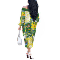 Pitcairn Islands Christmas Off The Shoulder Long Sleeve Dress Festive Beach Vibes - Polynesian Pride
