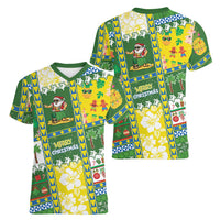 Pitcairn Islands Christmas Women V-Neck T-Shirt Festive Beach Vibes - Polynesian Pride