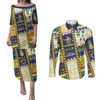 Tokelau Christmas Couples Matching Puletasi and Long Sleeve Button Shirt Festive Beach Vibes - Polynesian Pride