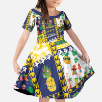 Tokelau Christmas Family Matching Off Shoulder Short Dress and Hawaiian Shirt Festive Beach Vibes LT05 Daughter's Dress Colorful - Polynesian Pride