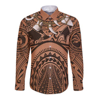 Polynesia Maui Tattoo Inspired Cosplay Costume Long Sleeve Button Shirt LT05 Unisex Beige - Polynesian Pride