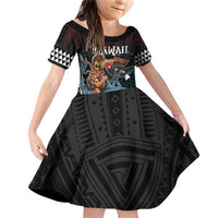 Hawaii Ikaika Family Matching Off Shoulder Short Dress and Hawaiian Shirt Hawaiian Mythic Koa Tribal Warrior LT05 Daughter's Dress Black - Polynesian Pride