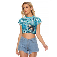 Hawaii Namaka Goddess Of The Sea Raglan Cropped T Shirt Polynesian Style LT05 Female Turquoise - Polynesian Pride