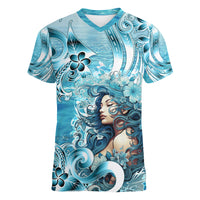 Hawaii Namaka Goddess Of The Sea Women V Neck T Shirt Polynesian Style LT05 Female Turquoise - Polynesian Pride