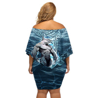 Hawaiian Shark God Kamohoalii Off Shoulder Short Dress Polynesian Style LT05 - Polynesian Pride