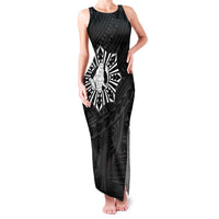 Philippines Tribal Family Matching Tank Maxi Dress and Hawaiian Shirt King Lapu Lapu Black Version