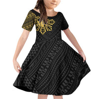 Philippines Tribal Family Matching Off Shoulder Short Dress and Hawaiian Shirt King Lapu Lapu Gold Version