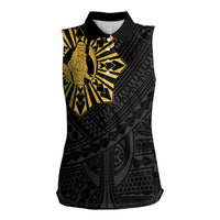 Philippines Tribal Women Sleeveless Polo Shirt King Lapu Lapu Gold Version