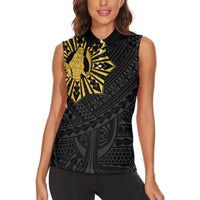 Philippines Tribal Women Sleeveless Polo Shirt King Lapu Lapu Gold Version