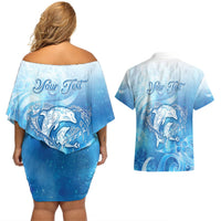 Mother's Love Is Deeper Than Ocean Couples Matching Off Shoulder Short Dress and Hawaiian Shirt Polynesian Style