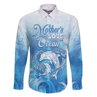 Mother's Love Is Deeper Than Ocean Family Matching Long Sleeve Bodycon Dress and Hawaiian Shirt Polynesian Style LT05 Dad's Shirt - Long Sleeve Blue - Polynesian Pride