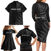 Personalised New Zealand Chur Bro Family Matching Long Sleeve Bodycon Dress and Hawaiian Shirt Maori Koru With Silver Fern LT05 - Polynesian Pride