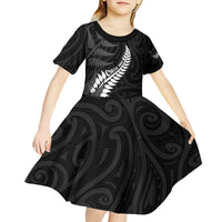 Personalised New Zealand Chur Bro Kid Short Sleeve Dress Maori Koru With Silver Fern
