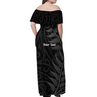 Personalised New Zealand Chur Bro Off Shoulder Maxi Dress Maori Koru With Silver Fern