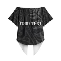 Personalised New Zealand Chur Bro Off Shoulder Wrap Waist Top Maori Koru With Silver Fern LT05 - Polynesian Pride