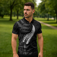 Personalised New Zealand Chur Bro Zipper Polo Shirt Maori Koru With Silver Fern