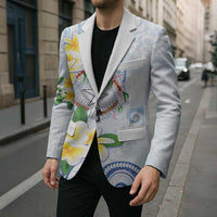 Northern Mariana Islands Chamorro Blazer Plumeria Curves Style White Version