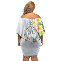 Northern Mariana Islands Chamorro Family Matching Off Shoulder Short Dress and Hawaiian Shirt Plumeria Curves Style White Version LT05 - Polynesian Pride