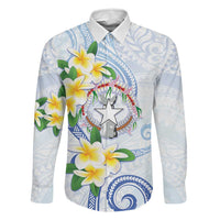 Northern Mariana Islands Chamorro Family Matching Puletasi and Hawaiian Shirt Plumeria Curves Style White Version LT05 Dad's Shirt - Long Sleeve White - Polynesian Pride