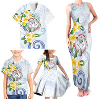 Northern Mariana Islands Chamorro Family Matching Tank Maxi Dress and Hawaiian Shirt Plumeria Curves Style White Version LT05 - Polynesian Pride