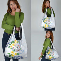 Northern Mariana Islands Chamorro Grocery Bag Plumeria Curves Style White Version