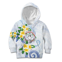 Northern Mariana Islands Chamorro Kid Hoodie Plumeria Curves Style White Version