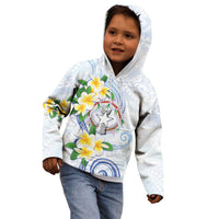 Northern Mariana Islands Chamorro Kid Hoodie Plumeria Curves Style White Version