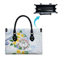 Northern Mariana Islands Chamorro Leather Bag Plumeria Curves Style White Version