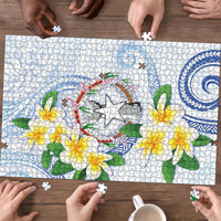 Northern Mariana Islands Chamorro Puzzle Plumeria Curves Style White Version