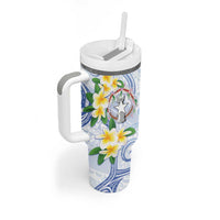 Northern Mariana Islands Chamorro Tumbler With Handle Plumeria Curves Style White Version