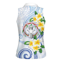 Northern Mariana Islands Chamorro Women Sleeveless Polo Shirt Plumeria Curves Style White Version