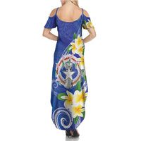 Northern Mariana Islands Chamorro Family Matching Summer Maxi Dress and Hawaiian Shirt Plumeria Curves Style Navy Version LT05 - Polynesian Pride
