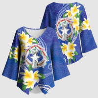 Northern Mariana Islands Chamorro Kimono Sleeve Blouse Plumeria Curves Style Navy Version