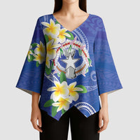 Northern Mariana Islands Chamorro Kimono Sleeve Blouse Plumeria Curves Style Navy Version