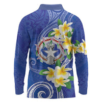 Northern Mariana Islands Chamorro Long Sleeve Polo Shirt Plumeria Curves Style Navy Version