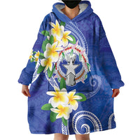 Northern Mariana Islands Chamorro Wearable Blanket Hoodie Plumeria Curves Style Navy Version