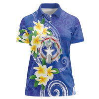 Northern Mariana Islands Chamorro Women Polo Shirt Plumeria Curves Style Navy Version