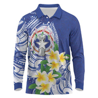 Northern Mariana Islands Long Sleeve Polo Shirt Polynesian Pattern With Frangipani