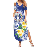 Northern Mariana Islands Summer Maxi Dress Polynesian Pattern With Frangipani
