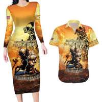 Hawaii Memorial Day Couples Matching Long Sleeve Bodycon Dress and Hawaiian Shirt Remember Their Sacrifice