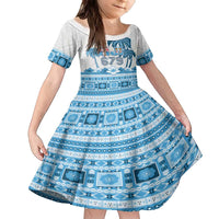 Fiji 679 Constitution Day Family Matching Off The Shoulder Long Sleeve Dress and Hawaiian Shirt Fijian Tapa Pattern LT05 Daughter's Dress Blue - Polynesian Pride